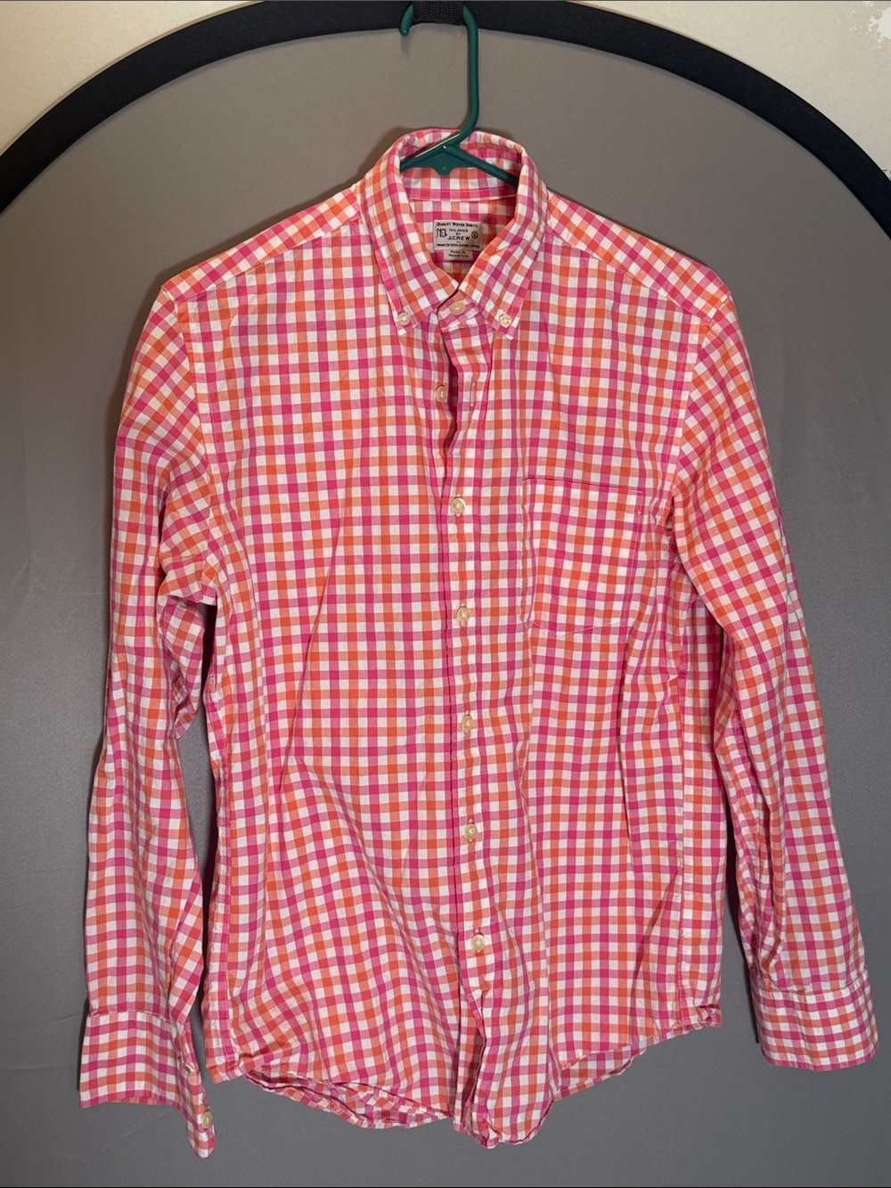 J. Crew Pink and Orange Gingham Button-Down Shirt - Men's